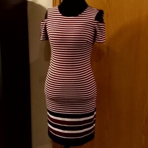 Tommy Hilfiger burgandy navy striped dress